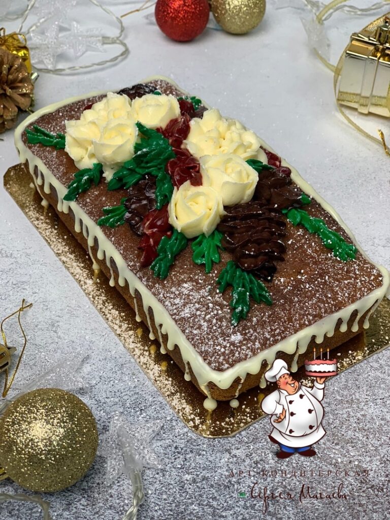 "Рождественский кекс с цветами из крема"  № 7345